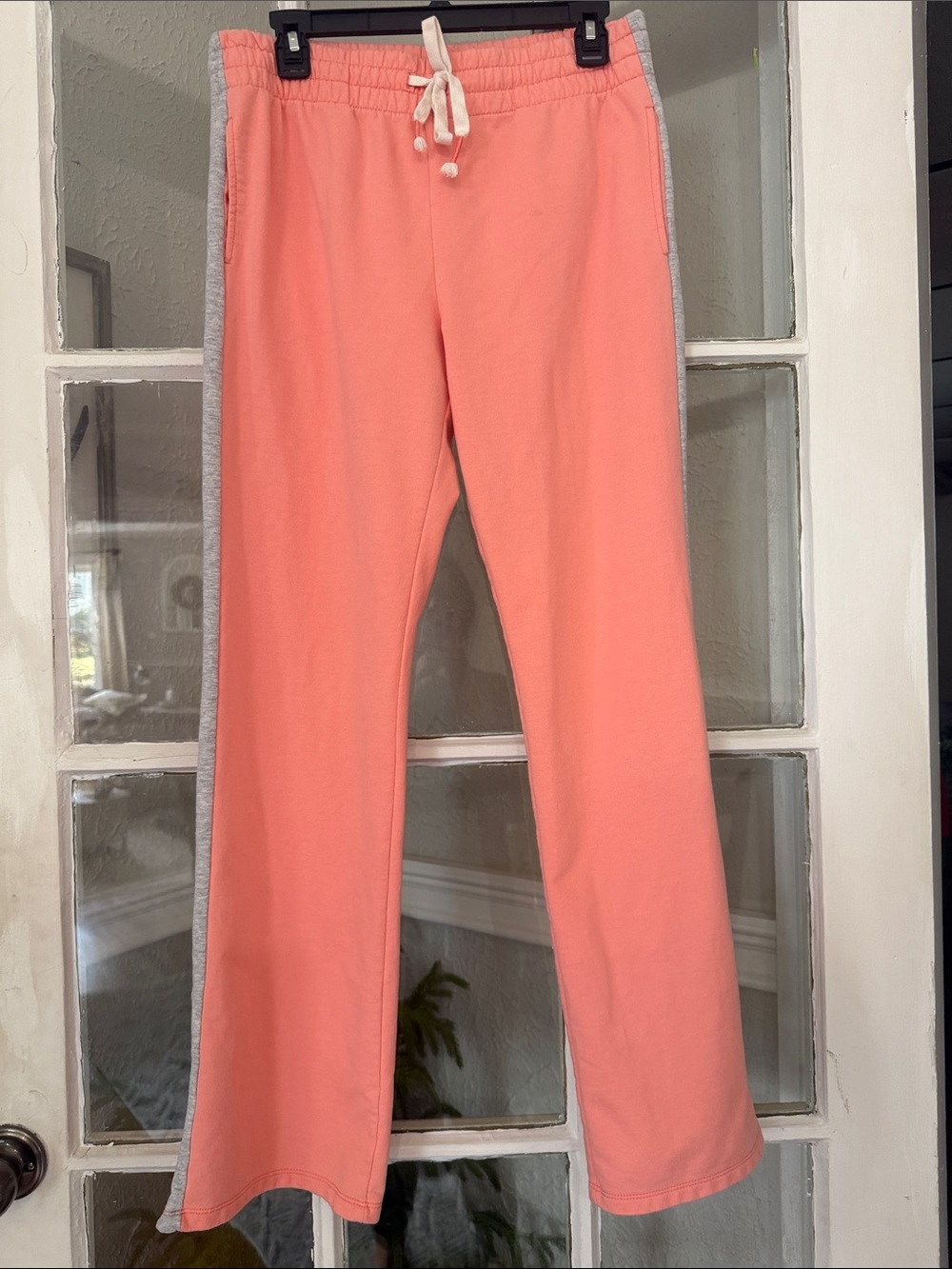 Aerie Coral Pink Drawstring Sweatpants with Gray Side Stripe